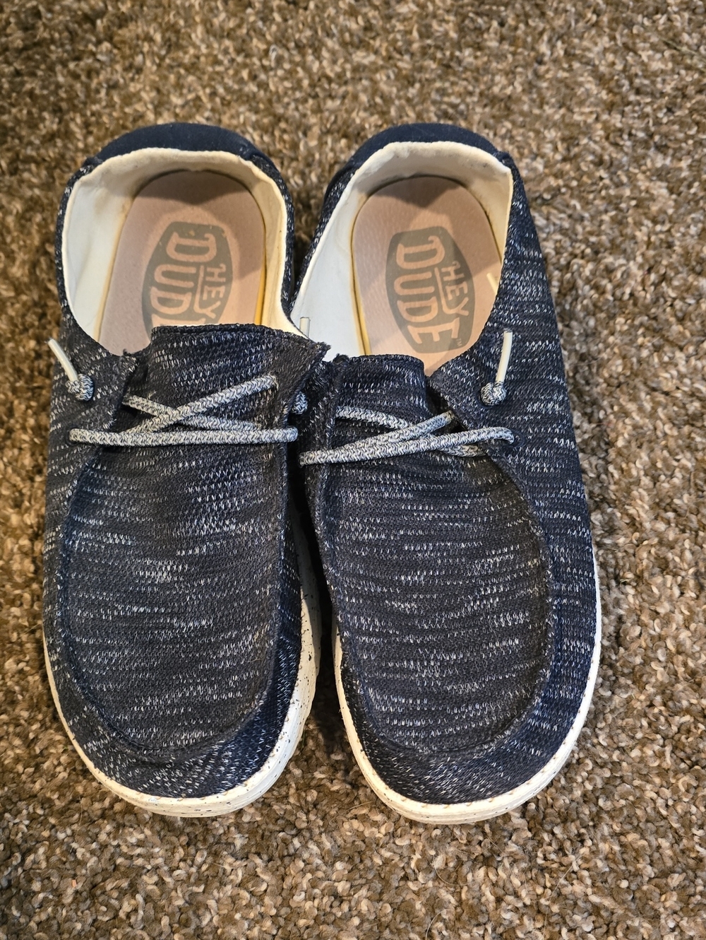 Hey Dude Navy and White Knit Slip-On Sneakers